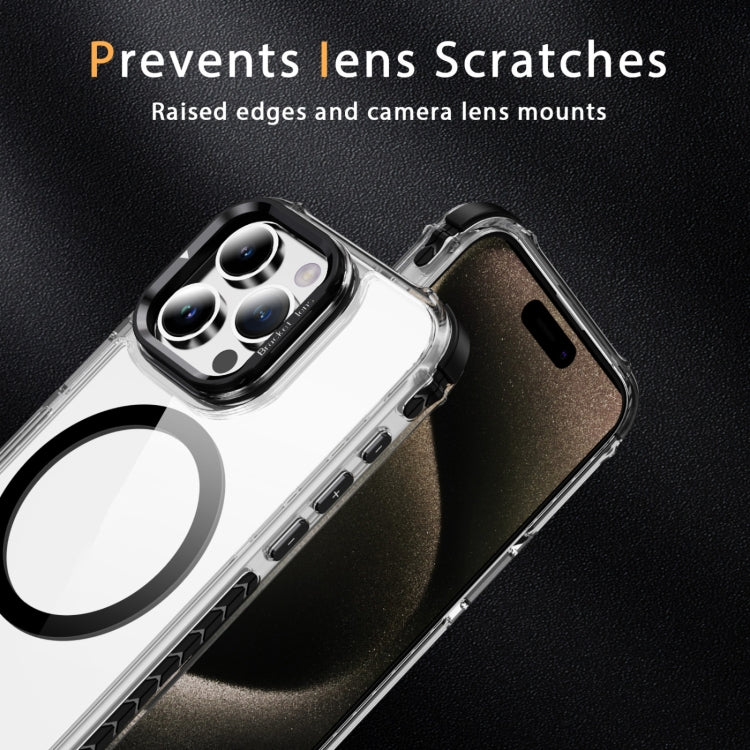 For iPhone 15 Pro Rainbow Series Transparent MagSafe Lens Holder Phone Case