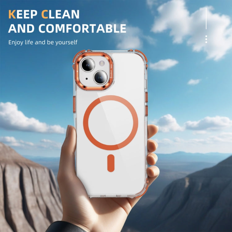 For iPhone 15 Plus Rainbow Series Transparent MagSafe Lens Holder Phone Case