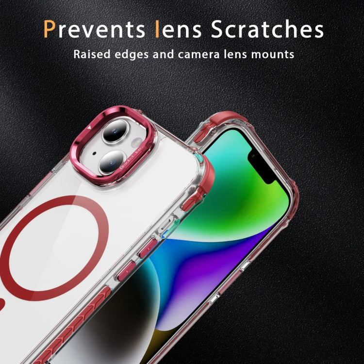 For iPhone 15 Plus Rainbow Series Transparent MagSafe Lens Holder Phone Case