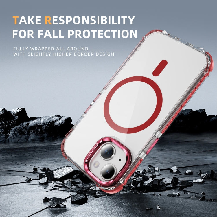 For iPhone 15 Plus Rainbow Series Transparent MagSafe Lens Holder Phone Case