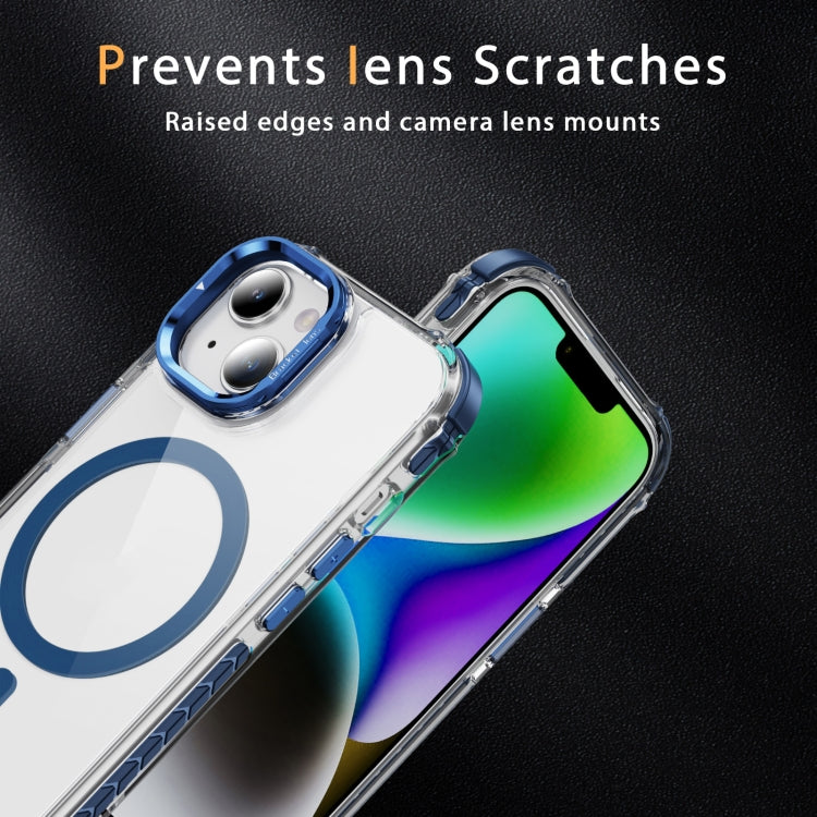 For iPhone 15 Plus Rainbow Series Transparent MagSafe Lens Holder Phone Case