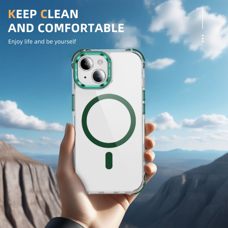 For iPhone 15 Plus Rainbow Series Transparent MagSafe Lens Holder Phone Case
