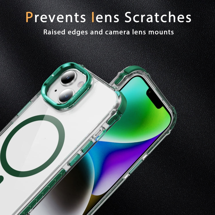 For iPhone 15 Plus Rainbow Series Transparent MagSafe Lens Holder Phone Case
