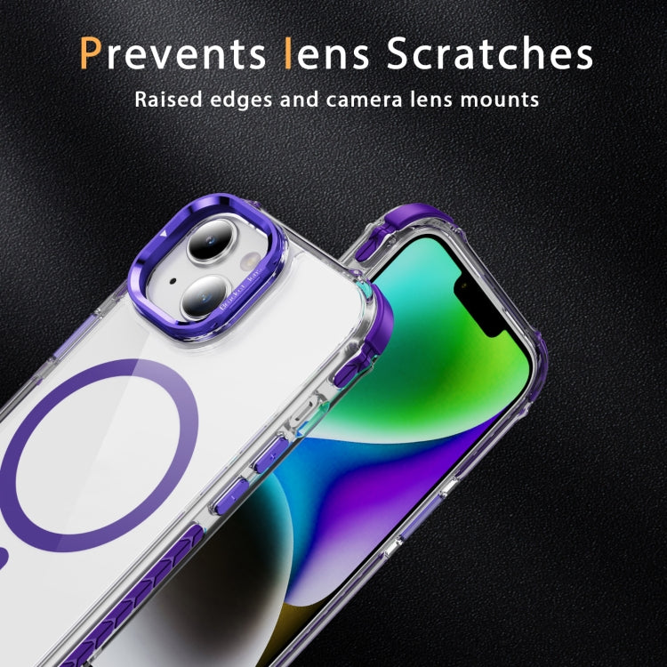 For iPhone 15 Plus Rainbow Series Transparent MagSafe Lens Holder Phone Case