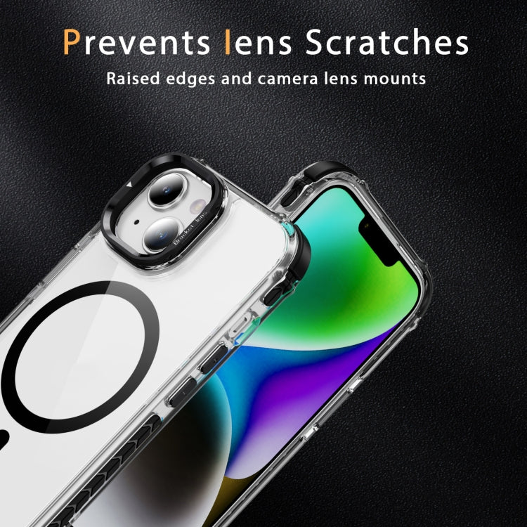 For iPhone 14 Plus Rainbow Series Transparent MagSafe Lens Holder Phone Case