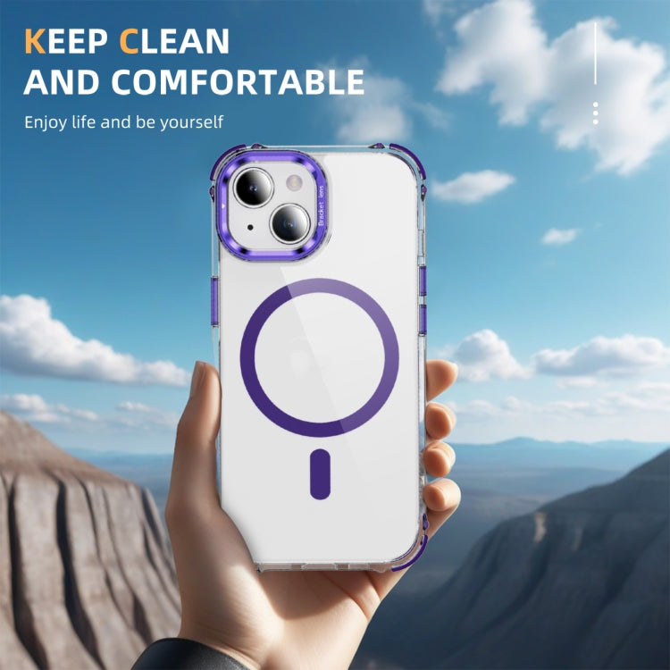 For iPhone 14 Plus Rainbow Series Transparent MagSafe Lens Holder Phone Case