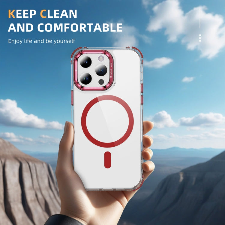 For iPhone 14 Pro Rainbow Series Transparent MagSafe Lens Holder Phone Case