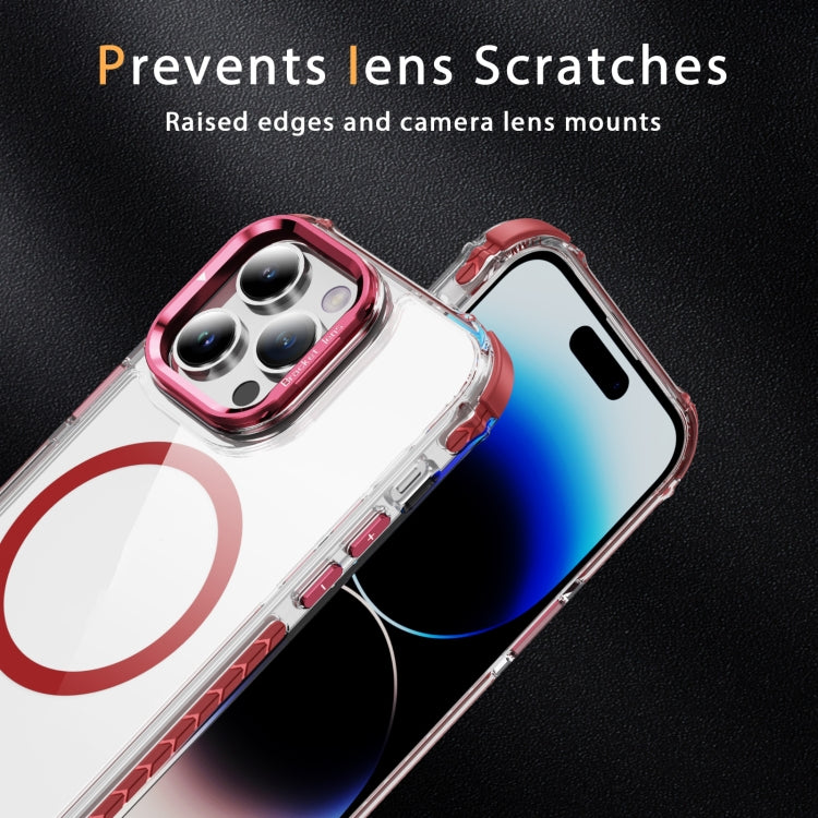 For iPhone 14 Pro Max Rainbow Series Transparent MagSafe Lens Holder Phone Case