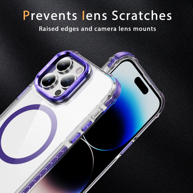 For iPhone 14 Pro Max Rainbow Series Transparent MagSafe Lens Holder Phone Case