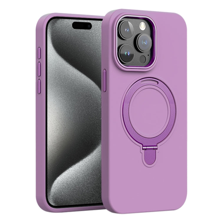 For iPhone 15 Pro Max Liquid Silicone MagSafe Metal Ring Holder Phone Case