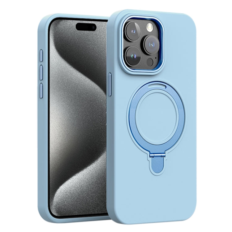 For iPhone 15 Pro Max Liquid Silicone MagSafe Metal Ring Holder Phone Case