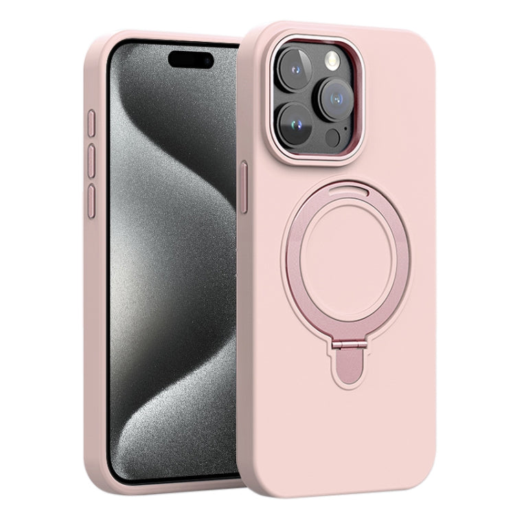 For iPhone 15 Pro Max Liquid Silicone MagSafe Metal Ring Holder Phone Case
