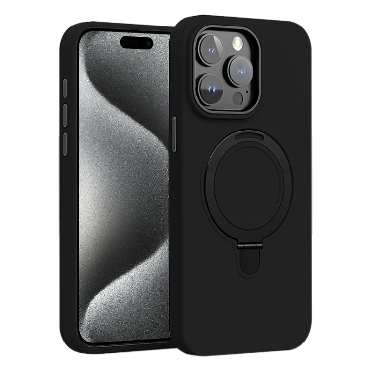 For iPhone 15 Pro Max Liquid Silicone MagSafe Metal Ring Holder Phone Case