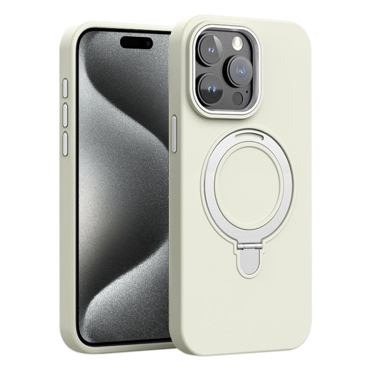 For iPhone 15 Pro Liquid Silicone MagSafe Metal Ring Holder Phone Case