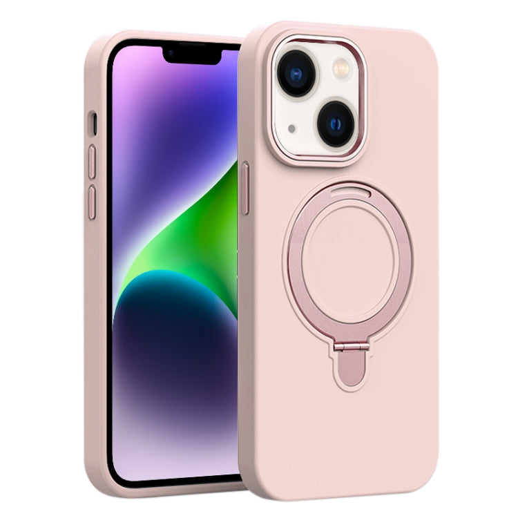 For iPhone 14 Liquid Silicone MagSafe Metal Ring Holder Phone Case