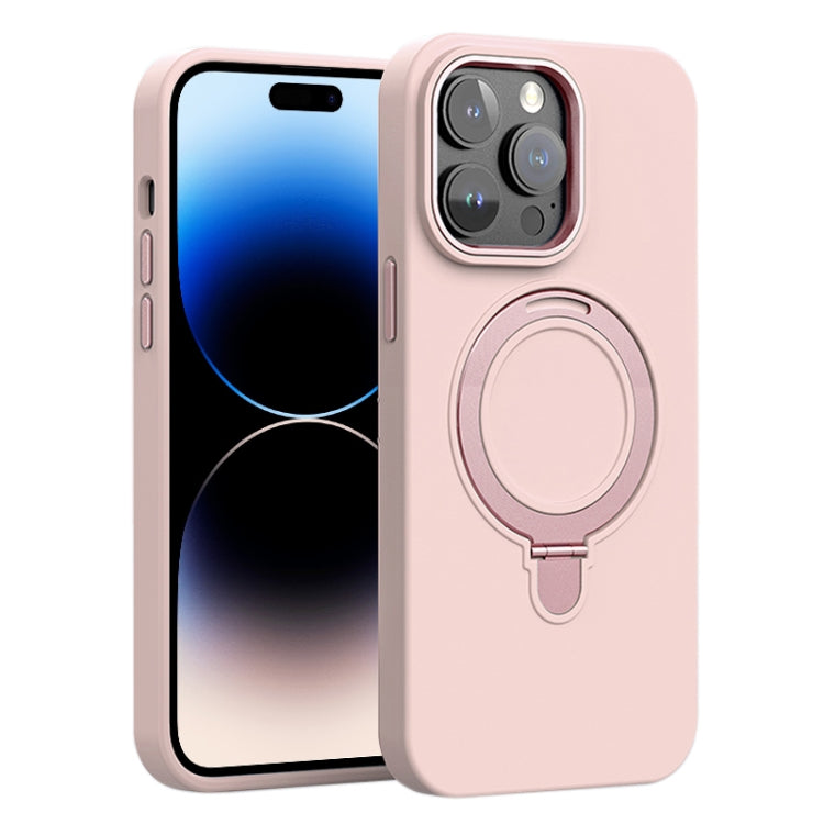 For iPhone 14 Pro Liquid Silicone MagSafe Metal Ring Holder Phone Case