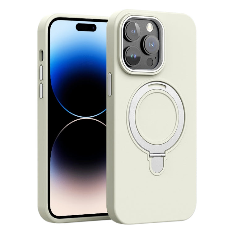 For iPhone 14 Pro Max Liquid Silicone MagSafe Metal Ring Holder Phone Case
