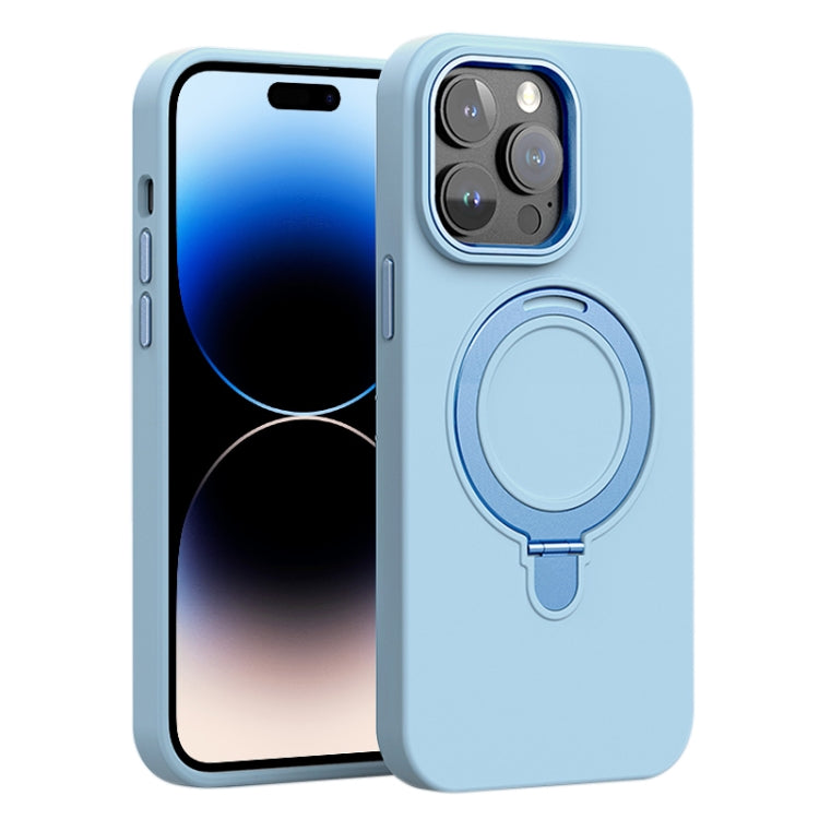 For iPhone 14 Pro Max Liquid Silicone MagSafe Metal Ring Holder Phone Case