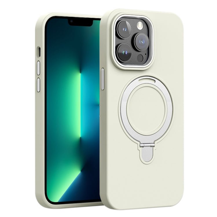 For iPhone 13 Pro Max Liquid Silicone MagSafe Metal Ring Holder Phone Case
