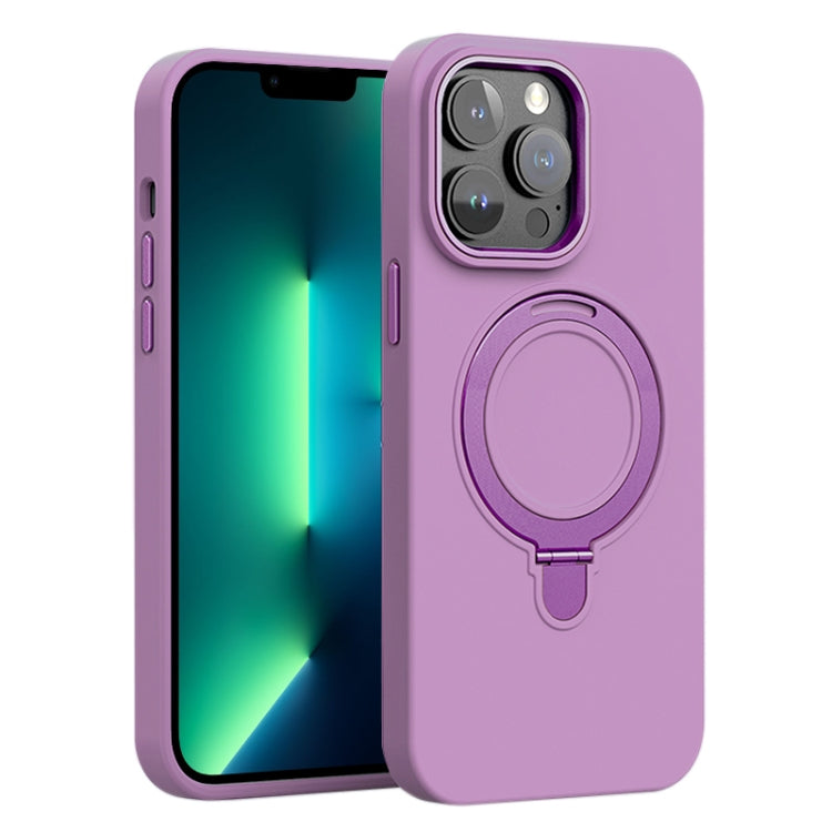 For iPhone 13 Pro Max Liquid Silicone MagSafe Metal Ring Holder Phone Case