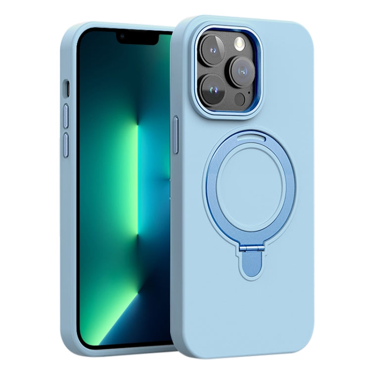 For iPhone 13 Pro Max Liquid Silicone MagSafe Metal Ring Holder Phone Case
