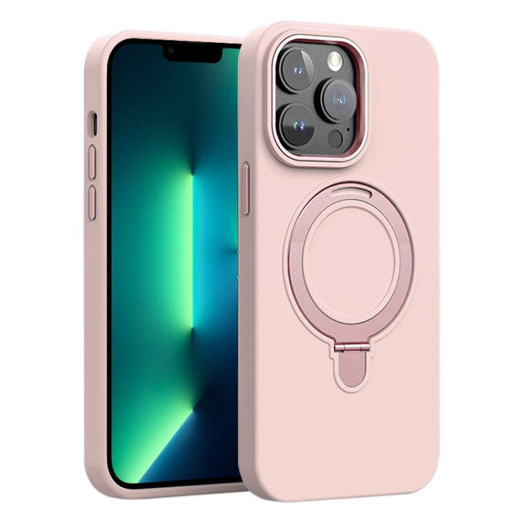 For iPhone 13 Pro Max Liquid Silicone MagSafe Metal Ring Holder Phone Case