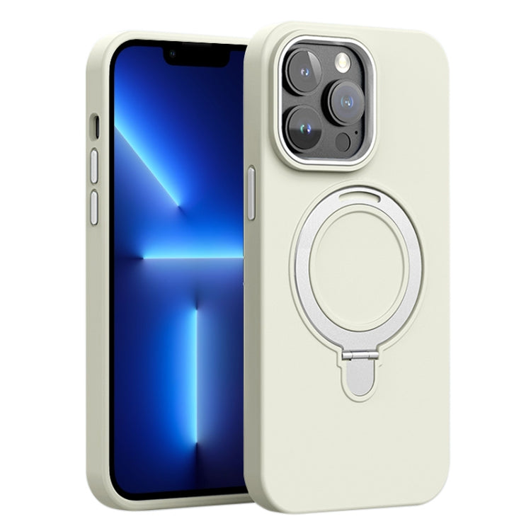 For iPhone 13 Pro Liquid Silicone MagSafe Metal Ring Holder Phone Case