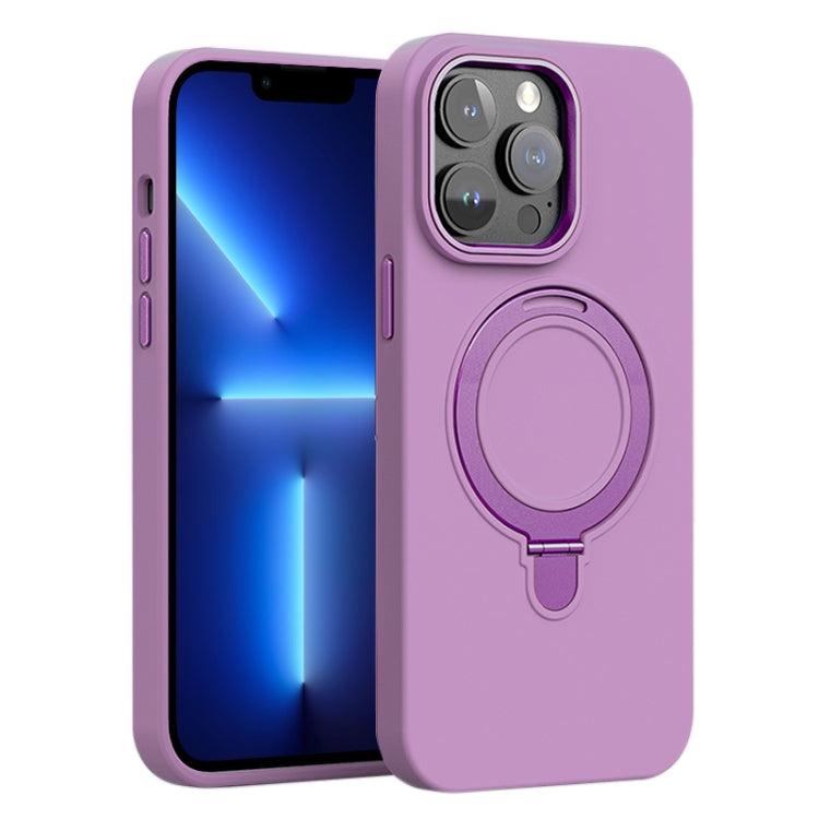 For iPhone 13 Pro Liquid Silicone MagSafe Metal Ring Holder Phone Case