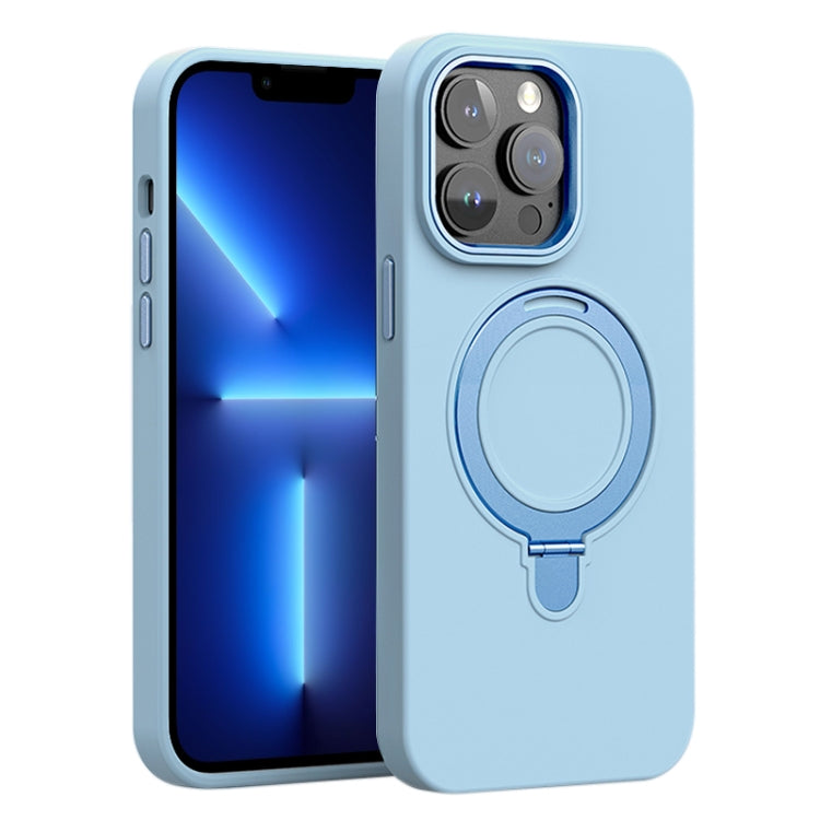 For iPhone 13 Pro Liquid Silicone MagSafe Metal Ring Holder Phone Case