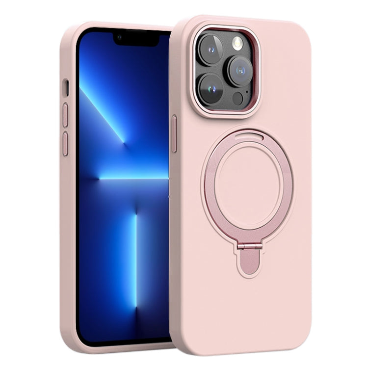 For iPhone 13 Pro Liquid Silicone MagSafe Metal Ring Holder Phone Case