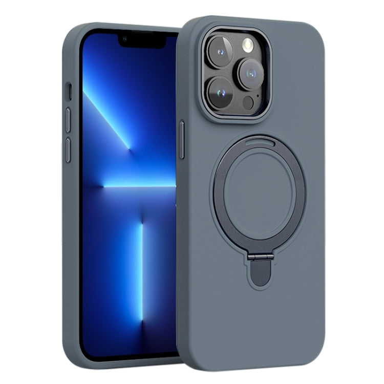 For iPhone 13 Pro Liquid Silicone MagSafe Metal Ring Holder Phone Case