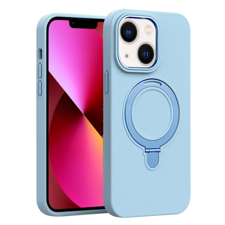 For iPhone 13 Liquid Silicone MagSafe Metal Ring Holder Phone Case