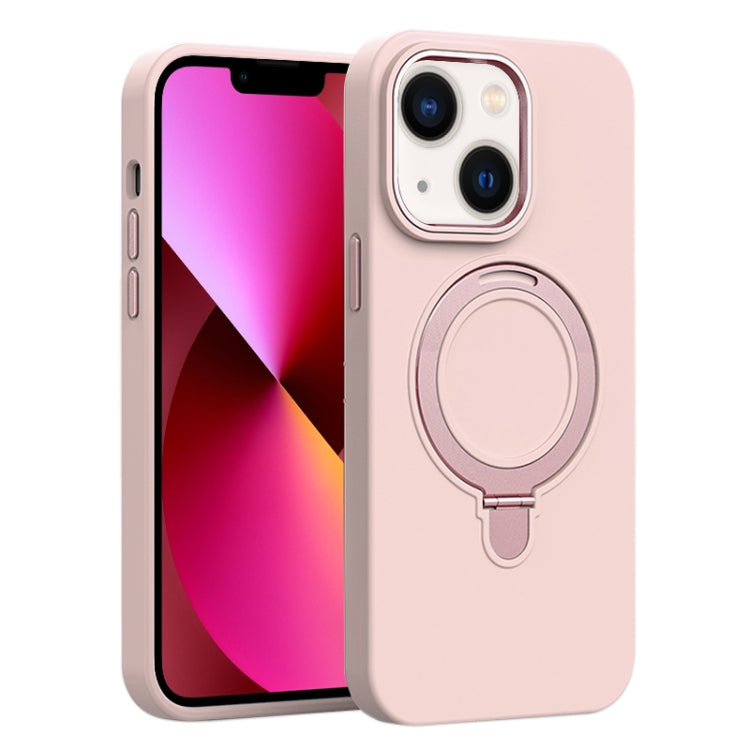 For iPhone 13 Liquid Silicone MagSafe Metal Ring Holder Phone Case