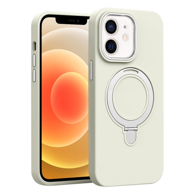 For iPhone 12 Liquid Silicone MagSafe Metal Ring Holder Phone Case