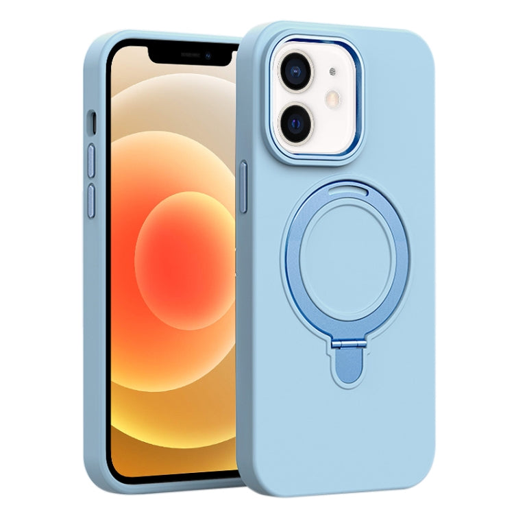 For iPhone 12 Liquid Silicone MagSafe Metal Ring Holder Phone Case