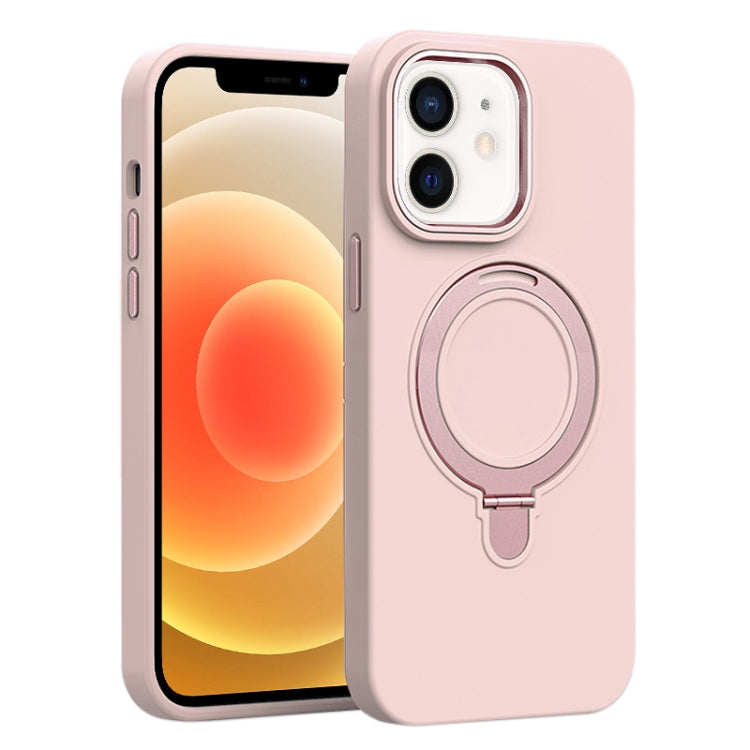 For iPhone 12 Liquid Silicone MagSafe Metal Ring Holder Phone Case