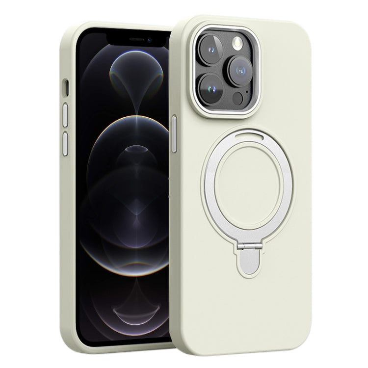 For iPhone 12 Pro Liquid Silicone MagSafe Metal Ring Holder Phone Case