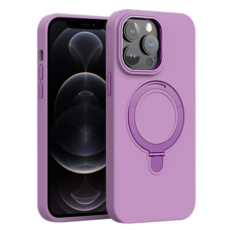 For iPhone 12 Pro Liquid Silicone MagSafe Metal Ring Holder Phone Case