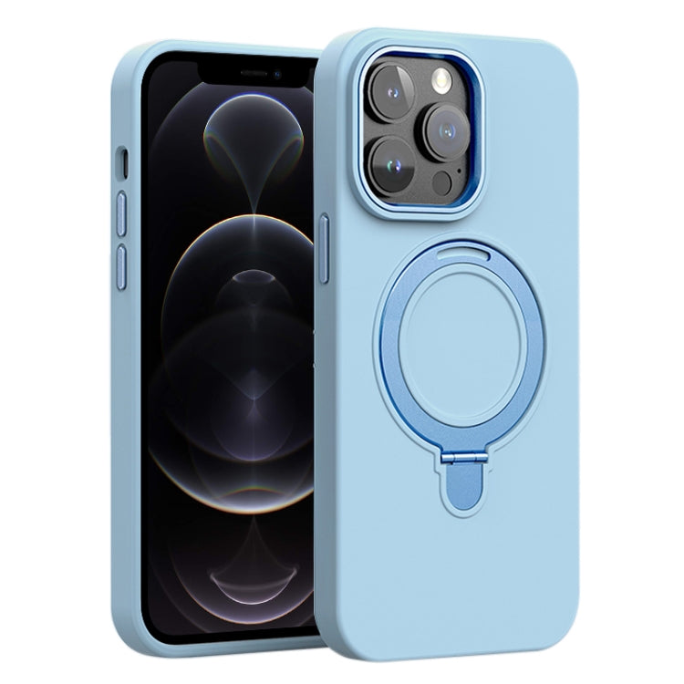 For iPhone 12 Pro Liquid Silicone MagSafe Metal Ring Holder Phone Case
