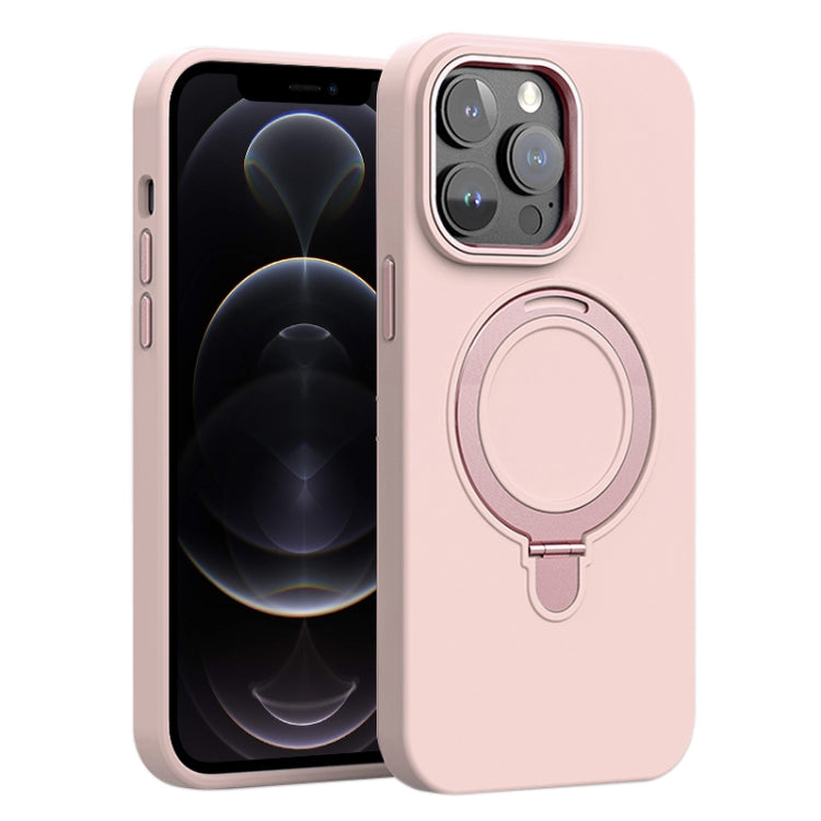 For iPhone 12 Pro Liquid Silicone MagSafe Metal Ring Holder Phone Case