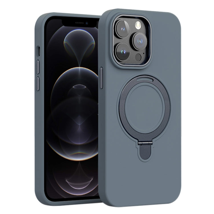 For iPhone 12 Pro Liquid Silicone MagSafe Metal Ring Holder Phone Case