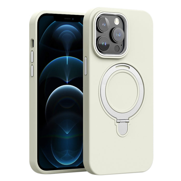 For iPhone 12 Pro Max Liquid Silicone MagSafe Metal Ring Holder Phone Case