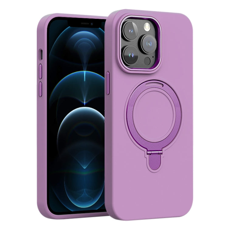 For iPhone 12 Pro Max Liquid Silicone MagSafe Metal Ring Holder Phone Case