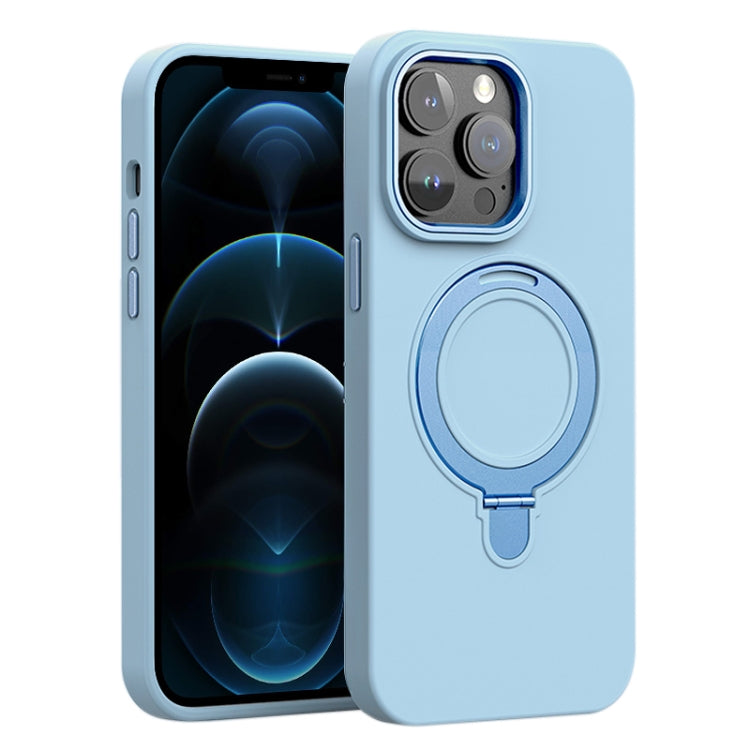 For iPhone 12 Pro Max Liquid Silicone MagSafe Metal Ring Holder Phone Case