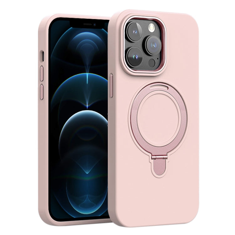 For iPhone 12 Pro Max Liquid Silicone MagSafe Metal Ring Holder Phone Case