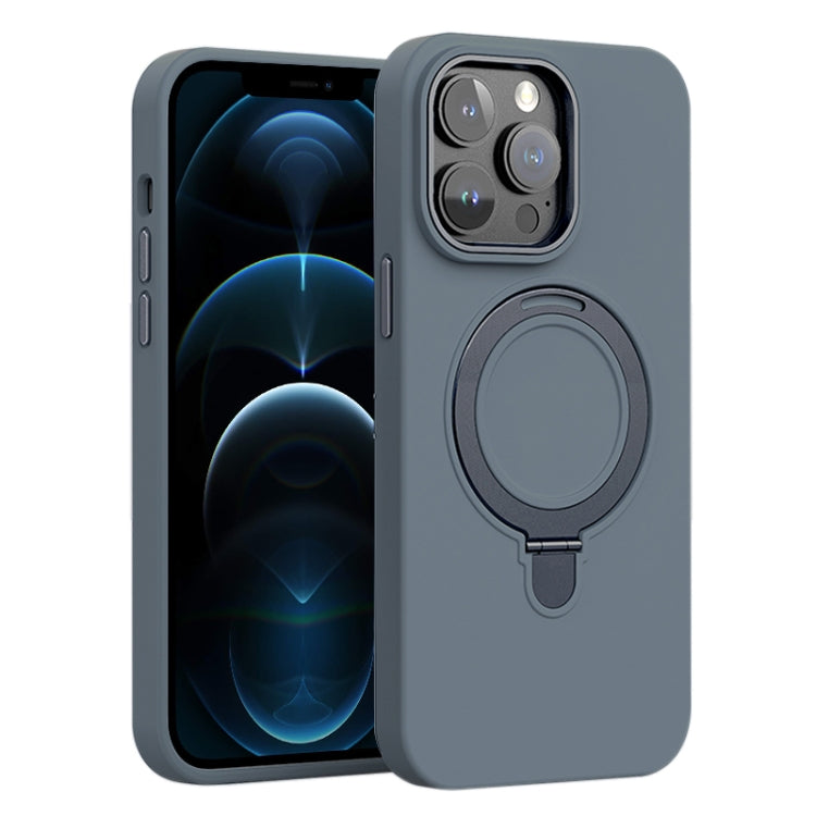 For iPhone 12 Pro Max Liquid Silicone MagSafe Metal Ring Holder Phone Case