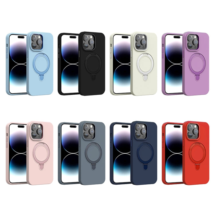For iPhone 15 Liquid Silicone MagSafe Metal Ring Holder Phone Case