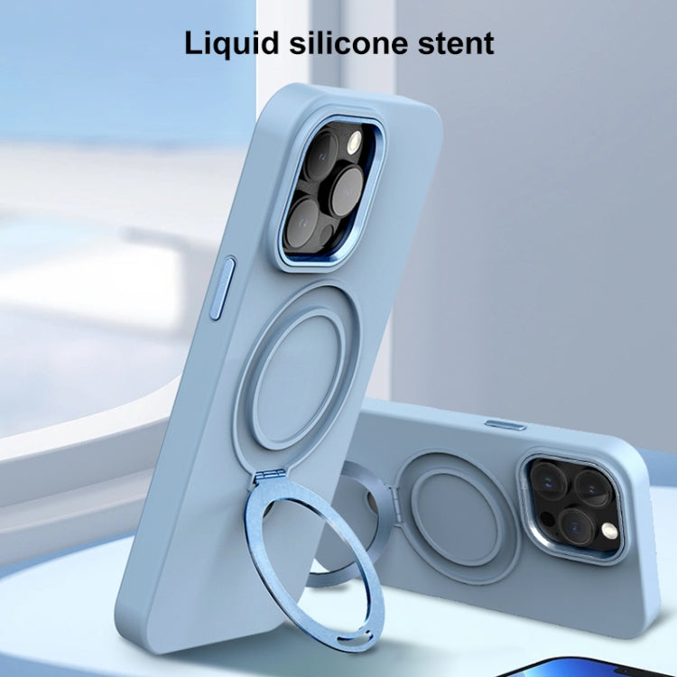 For iPhone 15 Liquid Silicone MagSafe Metal Ring Holder Phone Case