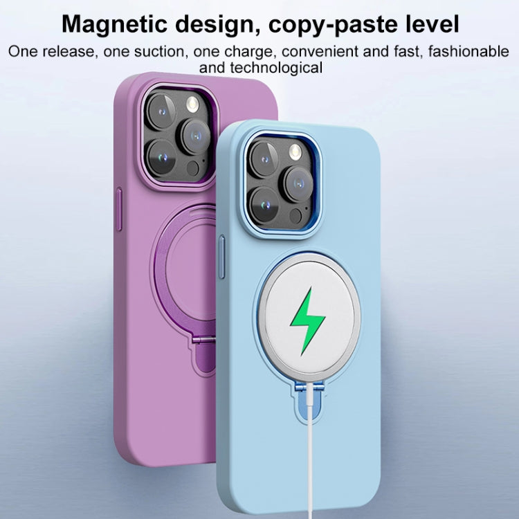For iPhone 15 Liquid Silicone MagSafe Metal Ring Holder Phone Case