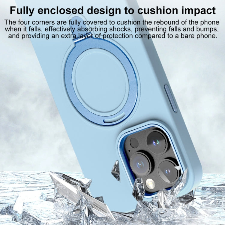 For iPhone 15 Liquid Silicone MagSafe Metal Ring Holder Phone Case